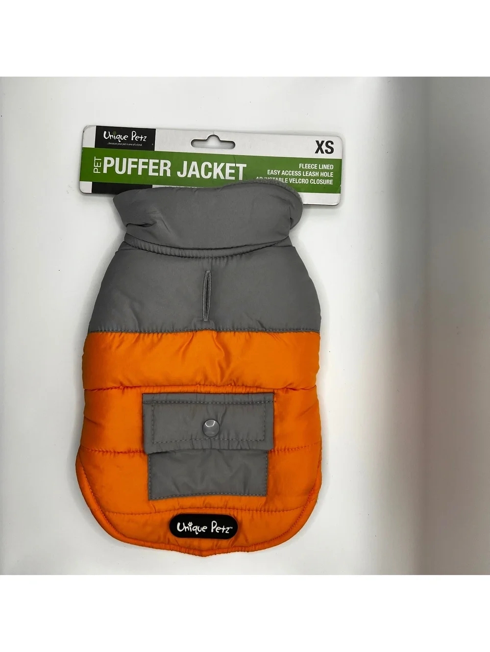 NEW Unique Petz Extra Small Pet Puffer Orange Gray Jacket  l